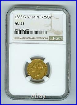 1853 Great Britain 1/2 Sovereign NGC AU53