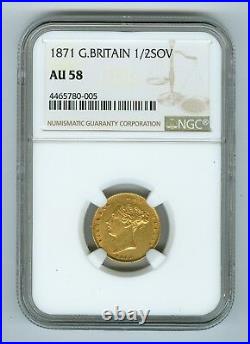 1871 Great Britain 1/2 Sovereign NGC AU58