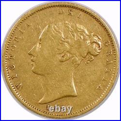 1874 Great Britain 1/2 Sovereign Gold Coin with Victoria Young Head Shield Back