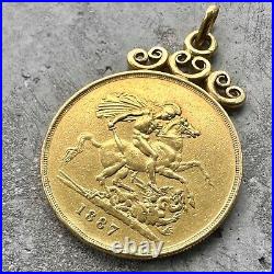 1887 Great Britain 5 Pound Gold Coin Five Sovereign Pendant