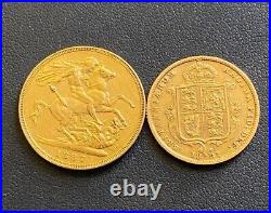 1887 Great Britain Queen Victoria Sovereign & Half Sovereign Gold Coins