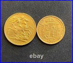 1887 Great Britain Queen Victoria Sovereign & Half Sovereign Gold Coins
