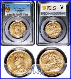 1887 PCGS AU55 Gold £2 Queen Victoria Great Britain Double Sovereign TWO POUNDS