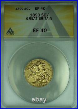 1890 Great Britain Sovereign Gold Coin ANACS EF-40