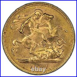 1901 Great Britain 1/2 Half Sovereign Gold Coin