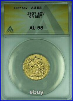1907 Great Britain Sovereign Gold Coin King Edward VII ANACS AU-58