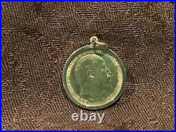 1909 Edward VII Great Britain Sovereign 22K Gold Coin in 9kt Bezel Pendant 5gr