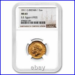 1911 Great Britain Gold Sovereign George V MS-63 NGC SS Egypt SKU#281175