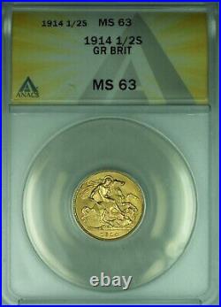 1914 Great Britain 1/2 Sovereign Gold Coin ANACS MS-63 (DW)