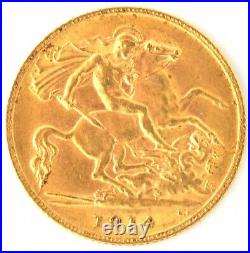 1914 Great Britain 1/2 Sovereign Gold Coin King George V KM#819