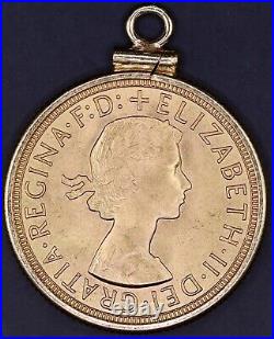 1959 Great Britain Gold Sovereign Elizabeth II Set in 14K Bezel