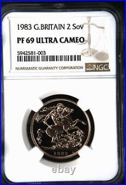 1983 Great Britain 2 Sovereign Pf 69 Ultra Cameo, Free Shipping
