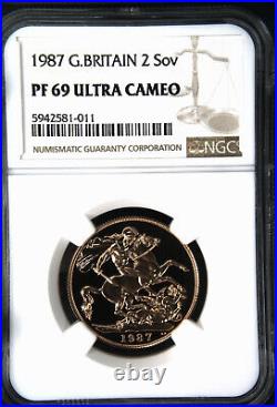 1987 Great Britain 2 Sovereign Pf 69 Ultra Cameo, Free Shipping