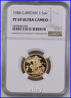 1988 Great Britain 1 Sovereign Pf 69 Ultra Cameo, Free Shipping