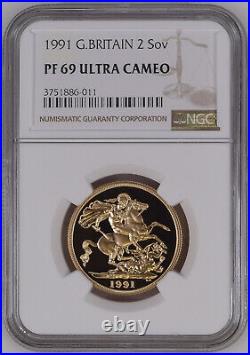 1991 Great Britain 2 Sovereign Pf 69 Ultra Cameo, Free Shipping