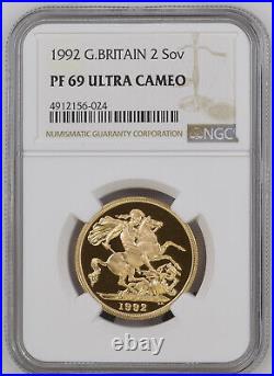 1992 Great Britain 2 Sovereign Pf 69 Ultra Cameo, Free Shipping