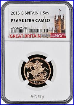 2013 Great Britain 1 Sovereign Pf 69 Ultra Cameo, Free Shipping