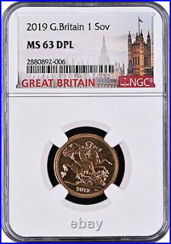 2019 Great Britain 1 Sovereign Ms 63 Dpl, Free Shipping