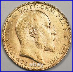 Great Britain 1909 UK Full Sovereign Gold Coin AU King Edward VII KM#805