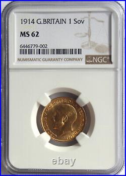 Great Britain 1914 Gold Sovereign. George V. Ngc Ms-62