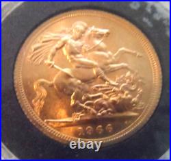 Great Britain 1966 Gold Sovereign Uncirculated Dragon Slayer Elizabeth II Coin