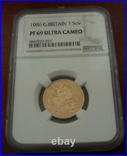 Great Britain 1986 Gold 1 Sovereign Pound NGC PF69UC