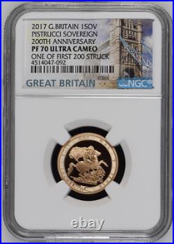 Great Britain 2017 Gold 1 Sovereign NGC PF70UC Pistrucci 200TH Anniversary