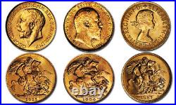 Great Britain 6-Coin Gold Sovereign Set AU (Random) SKU#29621