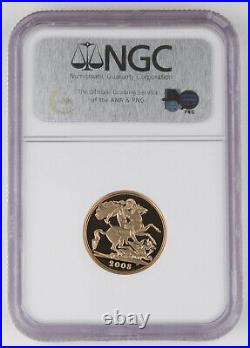 Great Britain UK 2008 Pound/Sovereign 0.2354 Oz AGW Gold Proof Coin NGC PF70 UC
