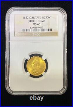 Great Britain gold coin jubilee head 1/2 sovereign 1887 NGC ms 65