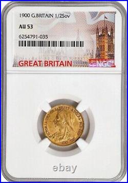 Uk Great Britain, Gold 1/2 Sovereign 1900 Ngc Au 53, Rare9